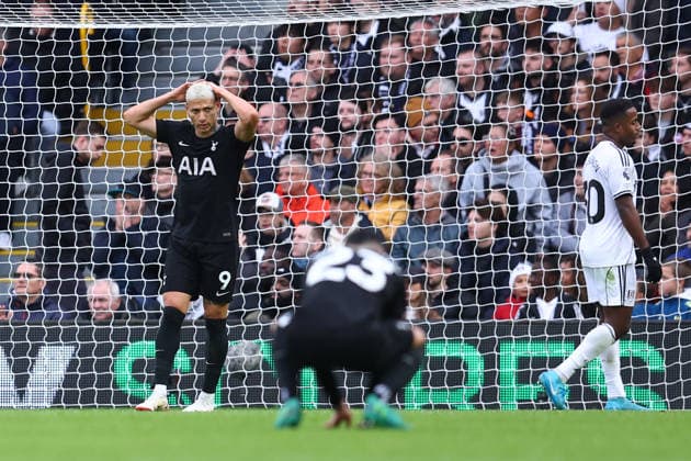 London, England, 1st March 2026. Richarlison of Tottenham Hotspur reacts during the Fulham vs Tottenham Hotspur Premier League match at Craven Cottage, London. Picture credit should read: Paul Terry Sportimage EDITORIAL USE ONLY. No use with unauthorised audio, video, data, fixture lists, club league logos or live services. Online in-match use limited to 120 images, no video emulation. No use in betting, games or single club league player publications. SPI_064_PT_Fulham_Tottenham SPI-4567-0064