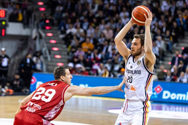 GER, FIBA Basketball World Cup 2027, European Qualifiers, Germany Croatia 01 03 2026, Telekom Dome, Bonn, GER, FIBA Basketball World Cup 2027, European Qualifiers, Germany Croatia Malte Delow Germany, No20 , Luka Bozic Croatia, No29 Â Photo Alexander Trienitz Bonn Telekom Dome North Rhine-Westphalia Germany