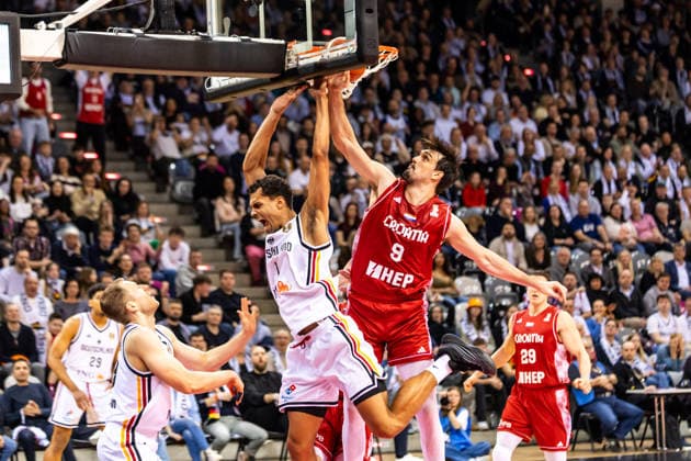 GER, FIBA Basketball World Cup 2027, European Qualifiers, Germany Croatia 01 03 2026, Telekom Dome, Bonn, GER, FIBA Basketball World Cup 2027, European Qualifiers, Germany Croatia Oscar da Silva Germany, No1 , Dario Saric Croatia, No9 Â Photo Alexander Trienitz Bonn Telekom Dome Nordrhein Westfalen Germany