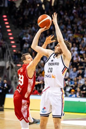 GER, FIBA Basketball World Cup 2027, European Qualifiers, Germany Croatia 01 03 2026, Telekom Dome, Bonn, GER, FIBA Basketball World Cup 2027, European Qualifiers, Germany Croatia Malte Delow Germany, No20 , Mateo Dreznjak Croatia, No23 Â Photo Alexander Trienitz Bonn Telekom Dome North Rhine-Westphalia Germany