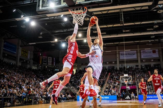 Basketball Bonn 01 03 2026 FIBA Basketball World Cup 2027 European Qualifiers Germany GER Croatia CRO Leon Kratzer Germany, No 34 Mario Hezonja Croatia, No 08
