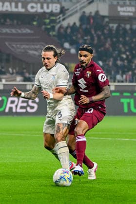 Torino™s Valentino Lazaro fights for the ball with Lazio™s Luca Pellegrini during the Serie A soccer match between Torino and Lazio at the Grande Torino Stadium in Turin, Italy - Sunday, March 01, 2026. - Soccer .  Copyright: xTanoxPecoraro LaPressex