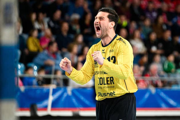 Bietigheim HBL 25 26 SG BBM Bietigheim HSG Nordhorn Lingen Torhueter Martin Tomovski Bietigheim Jubel Freude Emotion Bietigheim Bissingen Egetrans Arena Baden Württemberg Germany