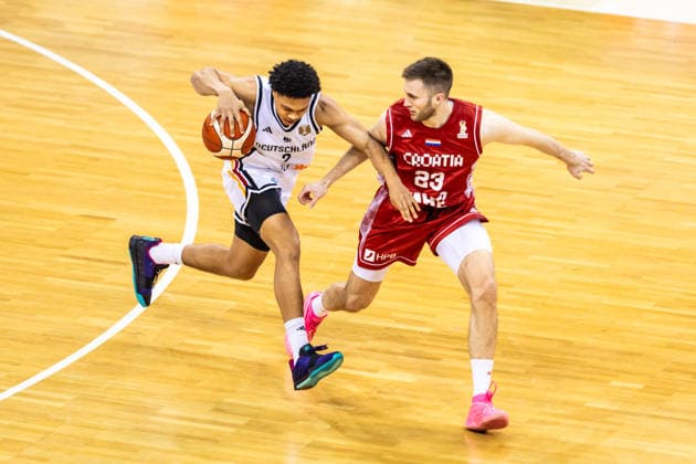GER, FIBA Basketball World Cup 2027, European Qualifiers, Germany Croatia 01 03 2026, Telekom Dome, Bonn, GER, FIBA Basketball World Cup 2027, European Qualifiers, Germany Croatia Jack Kayil Germany, No2 , Mateo Dreznjak Croatia, No23 Â Photo Alexander Trienitz Bonn Telekom Dome North Rhine-Westphalia Germany