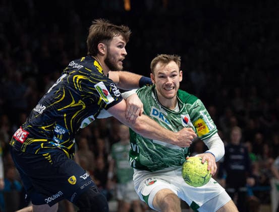 Handball, Men, Season 2025 2026, DAIKIN Handball Bundesliga 23 Matchday , Füchse Berlin Rhein Neckar Löwen, f l Steven Plucnar Jacobsen Löwen , Mathias Gidsel Füchse Berlin , 01 03 2026, Copyright: xSebastianxRäppold MatthiasxKochx