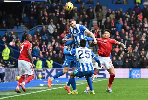 James Milner of Brighton beats everyone to the ball during the Premier League match between Brighton and Hove Albion and Nottingham Forest at the American Express Stadium, Brighton UK - Sunday 1st March 2026 Brighton v Nottingham Forest Premier League Football, Amex Stadium, Sussex, UK - 01 Mar 2026Brighton Amex Stadium Sussex United Kingdom Editorial use only. No merchandising. For Football images FA and Premier League restrictions apply inc. no internet mobile usage without FAPL license - for details contact Football Dataco  Copyright: xLizxFinlayson TPI Shutterstockx 16718466bo