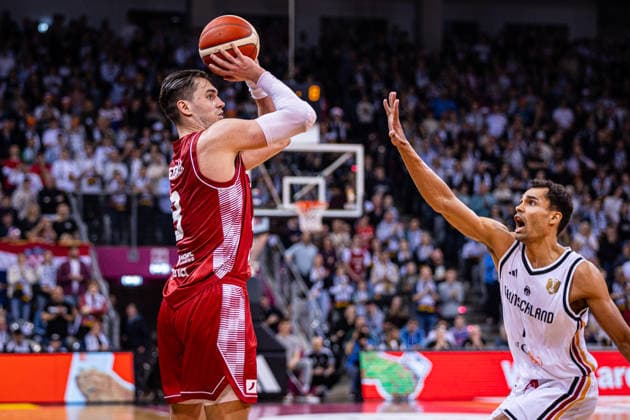 FIBA World Cup Qualifier Germany vs Croatia 01 03 2026 Mario Hezonja Croatia 8 vs Oscar Da Silva Deutscher Basketball Bund 1 FIBA Basketball World Cup 2027 European Qualifiers, Germany vs Croatia, 1 3 2026, Telekom Dome, Bonn Copyright: xBEAUTIFULxSPORTS Derixx