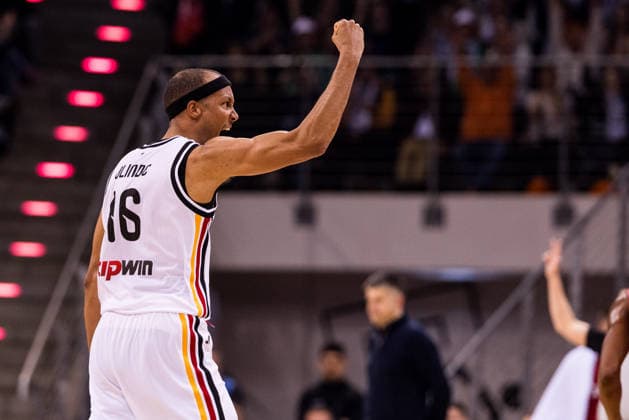 BONN, GERMANY - MARCH 01: Louis Olinde (Germany, 16) cheers during the FIBA World Cup Qualifier match between Germany vs. Croatia at Telekom Dome Bonn on the first round of group E of the FIBA World Cup Qualifiers on March 01, 2026 in Bonn, Germany. North Rhine Westphalia Germany Copyright: xSteffiexWunderlx