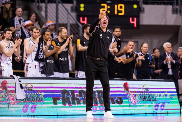 BONN, GERMANY - MARCH 01: Alex Mumbru (Head Coach Germany) gestures during the FIBA World Cup Qualifier match between Germany vs. Croatia at Telekom Dome Bonn on the first round of group E of the FIBA World Cup Qualifiers on March 01, 2026 in Bonn, Germany. North Rhine Westphalia Germany Copyright: xSteffiexWunderlx