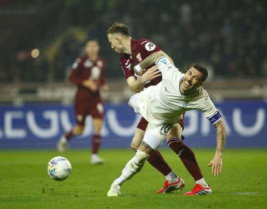 CALCIO - Serie A - Torino FC vs SS Lazio Mattia Zaccagni of SS Lazio and Ardian Ismajli of Torino FC during the Italian Serie A, season 2025-2026, football match between Torino FC and SS Lazio on 01 March 2026 at Stadio Olimpico Grande Torino, Turin, Italy. Photo, Nderim Kaceli Turin Italy  Copyright: xIPAxSport ABACAx