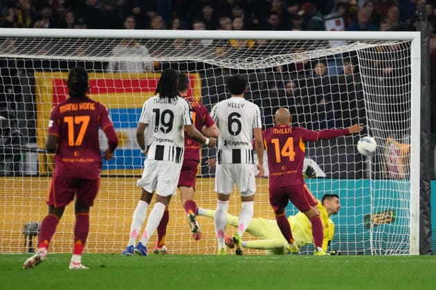 Wesley Vinicius Franca Lima of AS Roma (not pictured) scores the goal of 1-0 during the Serie A 2025 2026 football match between AS Roma and Juventus FC at Stadio Olimpico in Rome (Italy), March 1, 2026. andreaxstaccioli