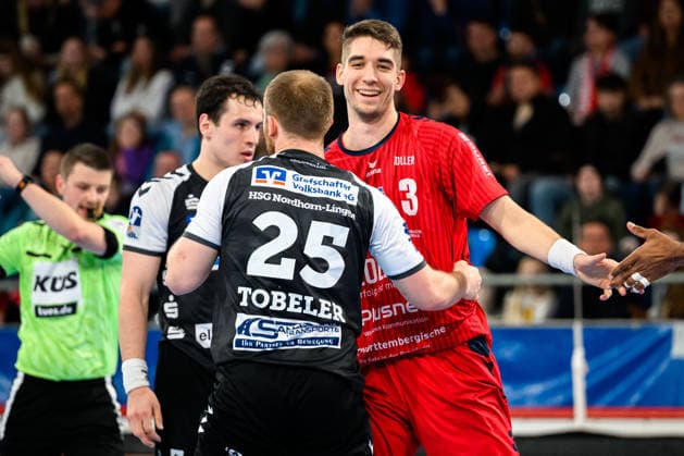Bietigheim HBL 25 26 SG BBM Bietigheim HSG Nordhorn Lingen Jaris Tobeler Nordhorn , Nikola Vlahovic Bietigheim Bietigheim Bissingen Egetrans Arena Baden Württemberg Germany