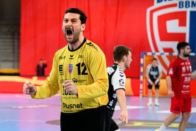 Bietigheim HBL 25 26 SG BBM Bietigheim HSG Nordhorn Lingen Torhueter Martin Tomovski Bietigheim Jubel Freude Emotion Bietigheim Bissingen Egetrans Arena Baden Württemberg Germany