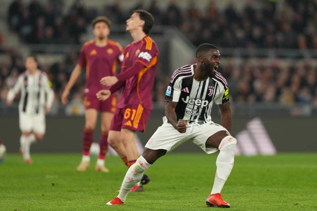 Jeremie Boga of Juventus FC celebrates after scoring the goal of 2-2 during the Serie A 2025 2026 football match between AS Roma and Juventus FC at Stadio Olimpico in Rome (Italy), March 1, 2026. AntoniettaxBaldassarre