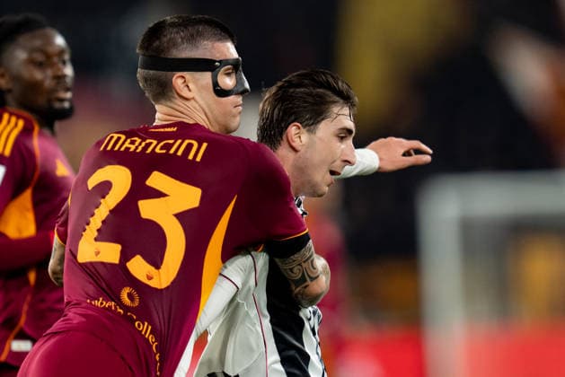 AS Roma v Juventus FC - Serie A Enilive Gianluca Mancini of AS Roma and Fabio Miretti of Juventus FC during the serie Serie A Enilive match between AS Roma and Juventus FC at Stadio Olimpico on March 01, 2026 in Rome, Italy Rome Stadio Olimpico Lazio Italy Copyright: xGiuseppexMaffiax 260301_SerieA_Roma-Juventus_GM_00136