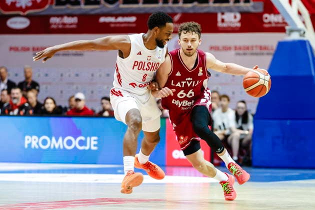 GDYNIA 01.03.2026 KOSZYKOWKA KOSZKADRA REPREZENTACJA POLSKI MECZ POLSKA - LOTWA ELIMINACJE MISTRZOSTW SWIATA 2027 - - - MEN BASKETBALL POLISH national team, Nationalteam WORLD CUP SERIES QUALIFIERS GAME POLAND - LATVIA NZ Jordan Loyd , Kristers Zoriks , FOT. WOJCIECH FIGURSKI 058SPORT.PL NEWSPIX.PL --- newspix.pl 