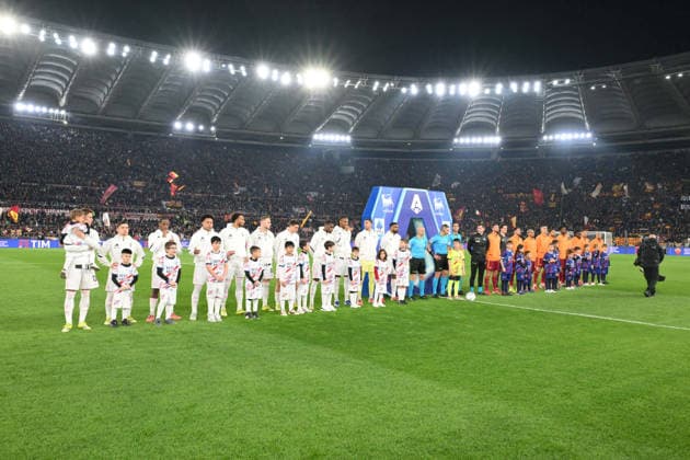 CALCIO - Serie A - AS Roma vs Juventus FC Players of Roma and Juventus walk out of the tunnel during the match of 27th day of the Serie A Championship between A.S.Roma and F.C. Juventus at the Olimpico Stadium on Mar 1, 2026 in Rome, Italy. during AS Roma vs Juventus FC, Italian soccer Serie A match in Rome, Italy, March 01 2026 Rome Italy  Copyright: xIPAxSport ABACAx