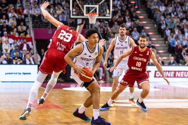 GER, FIBA Basketball World Cup 2027, European Qualifiers, Germany Croatia 01 03 2026, Telekom Dome, Bonn, GER, FIBA Basketball World Cup 2027, European Qualifiers, Germany Croatia Jack Kayil Germany, No2 , Luka Bozic Croatia, No29 Â Photo Alexander Trienitz Bonn Telekom Dome Nordrhein Westfalen Germany