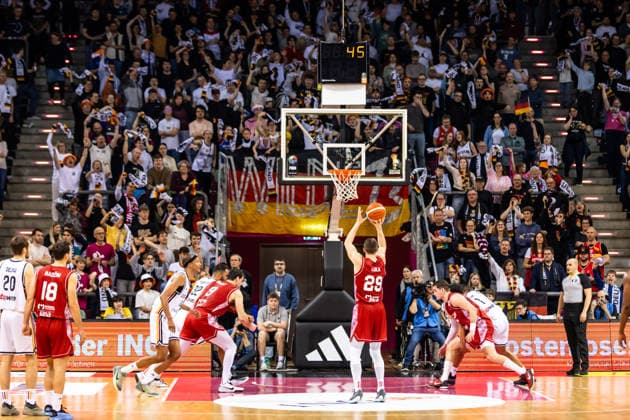 GER, FIBA Basketball World Cup 2027, European Qualifiers, Germany Croatia 01 03 2026, Telekom Dome, Bonn, GER, FIBA Basketball World Cup 2027, European Qualifiers, Germany Croatia Luka Bozic Croatia, No29 during a free throw Â Photo Alexander Trienitz Bonn Telekom Dome North Rhine-Westphalia Germany
