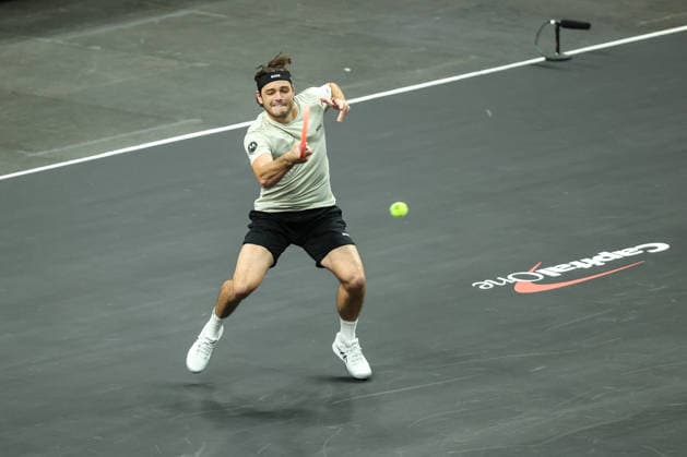 March 1, 2026: Taylor Fritz in action during the MGM Slam Presented by Capital One on March 1, 2026 at T-Mobile Arena in Las Vegas, NV. Cal Media. Tennis 2026: MGM Slam Presented By Capital One MAR 01  - ZUMAc04_ 20260301_zma_c04_042 Copyright: xChristopherxTrimx