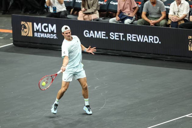 Tennis 2026: MGM Slam Presented By Capital One MAR 01 March 1, 2026: Tommy Paul in action during the MGM Slam Presented by Capital One on March 1, 2026 at T-Mobile Arena in Las Vegas, NV. Christopher Trim Cal Media. (Credit Image: Â Christopher Trim Cal Sport Media) Las Vegas Nevada United States of America EDITORIAL USE ONLY Copyright: xx ZUMA-20260301_zma_c04_050.jpg ChristopherxTrimx csmphotothree476658