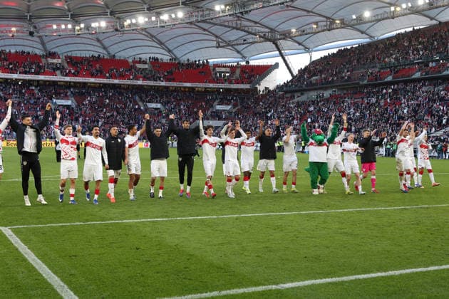 01 03 26 VfB Stuttgart VfL Wolfsburg Germany, Stuttgart, 01 03 2026, Football, Bundesliga, Season 2025 2026, VfB Stuttgart VfL Wolfsburg 4 0 Team Team Player VfB Stuttgart Final Cheer