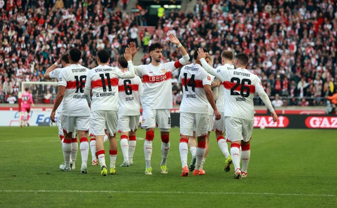 01 03 26 VfB Stuttgart VfL Wolfsburg Germany, Stuttgart, 01 03 2026, Football, Bundesliga, Season 2025 2026, VfB Stuttgart VfL Wolfsburg 4 0 Atakan Karazor VfB Stuttgart Jubel Tor 2 0 Leweling