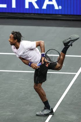 March 1, 2026: Gael Monfils in action during the MGM Slam Presented by Capital One on March 1, 2026 at T-Mobile Arena in Las Vegas, NV. Cal Media. Tennis 2026: MGM Slam Presented By Capital One MAR 01  - ZUMAc04_ 20260301_zma_c04_067 Copyright: xChristopherxTrimx