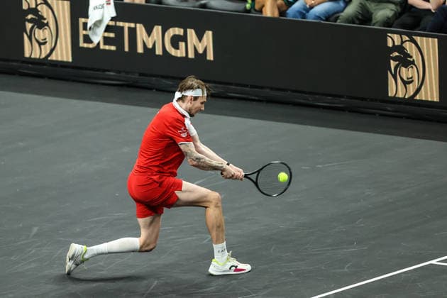 March 1, 2026: Alexander Bublik in action during the MGM Slam Presented by Capital One on March 1, 2026 at T-Mobile Arena in Las Vegas, NV. Cal Media. Tennis 2026: MGM Slam Presented By Capital One MAR 01  - ZUMAc04_ 20260301_zma_c04_089 Copyright: xChristopherxTrimx
