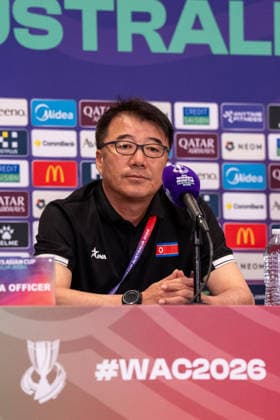 Ri Song-Ho (DPR Korea Head Coach) responds to a question during the AFC Womens Asian Cup 2026 MD-1 press conference, PK, Pressekonferenz ahead of Group B game between DPR Korea and Uzbekistan at Western Sydney Stadium in Sydney, Australia. Copyright: xNoexLlamasx xSPPx Sportspressphoto_SPR99752