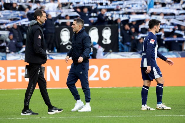 DEU, DFL, 2 FBL, Hertha BSC vs 1 FC Nuernberg, 01 03 2026, Berliner Olympiastadion, Berlin, DEU, DFL, 2 FBL, Hertha BSC vs 1 FC Nuernberg, im Bild Cheftrainer Stefan Leitl Hertha BSC Berlin , Co Trainer Andre Mijatovic Hertha BSC Berlin DFL regulations prohibit any use of Photographs as image sequences and or quasi video nordphotoxGmbHx xEngler nph00076