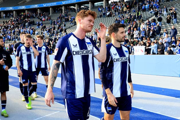 DEU, DFL, 2 FBL, Hertha BSC vs 1 FC Nuernberg, 01 03 2026, Berliner Olympiastadion, Berlin, DEU, DFL, 2 FBL, Hertha BSC vs 1 FC Nuernberg, im Bild Josip Brekalo Hertha BSC Berlin 7 , Sebastian Groenning Hertha BSC Berlin 17 DFL regulations prohibit any use of Photographs as image sequences and or quasi video nordphotoxGmbHx xEngler nph00076