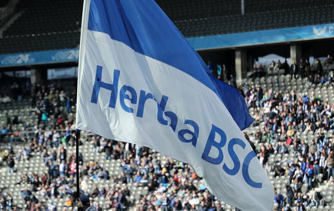 Hertha flag, sparsely populated spectator stands Symbolic image Sport Football Soccer DFL 2 Bundesliga Men 24 Matchday Season 2025 2026 01 03 2026 Hertha BSC Berlin vs 1 FC Nürnberg FCN DFL regulations prohibit any use of photographs as image sequences and or quasi video