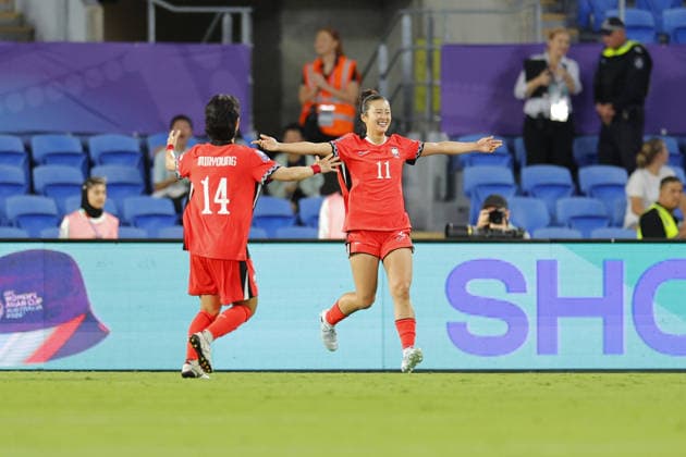 Choe Yu-Ri (11 Korea Republic) celebrates after scoring the team s first goal with Jung Min-Young (14 Korea Republic) during the Womens Asian Cup match between Korea Republic and Islamic Republic of Iran at the Gold Coast Stadium in Robina, Australia Copyright: xMatthewxStarlingx xSPPx Sportspressphoto_SPR99821