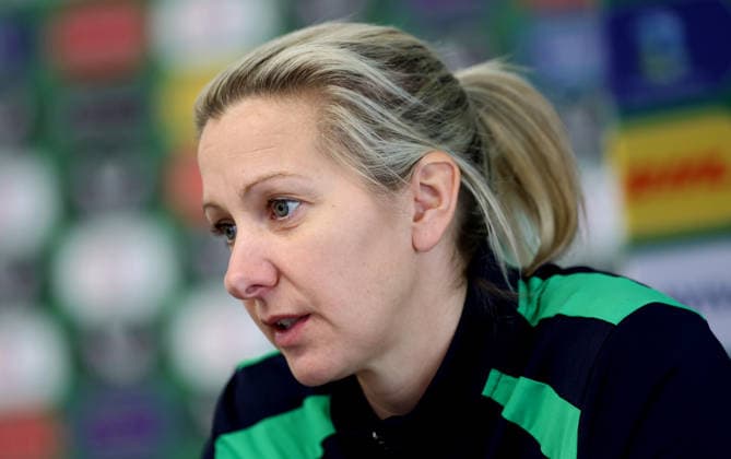 Republic of Ireland WNT press conference, PK, Pressekonferenz Tallaght Stadium, Dublin 2 3 2026 Head Coach Carla Ward Carla Ward 2 3 2026  Copyright: x INPHO JamesxCrombiex PPI26491