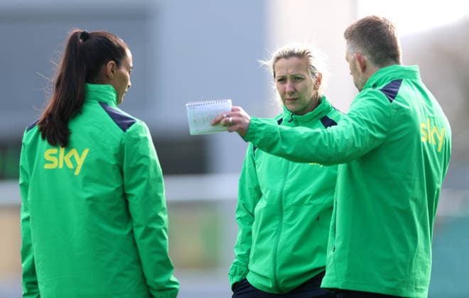 Republic of Ireland WNT Squad Training, Tallaght Stadium, Dublin 2 3 2026 Performance analyst Jasmine Mander, Head Coach Carla Ward and Assistant head coach Gary Cronin Carla Ward and Gary Cronin 2 3 2026  Copyright: x INPHO JamesxCrombiex PPI27523