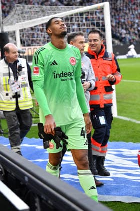 01 03 2026, xekx, Football 1 Bundesliga, Eintracht Frankfurt SC Freiburg v l Kaua Santos Eintracht Frankfurt injured, injury, DFL DFB REGULATIONS PROHIBIT ANY USE OF PHOTOGRAPHS as IMAGE SEQUENCES and or QUASI VIDEO Frankfurt am Main