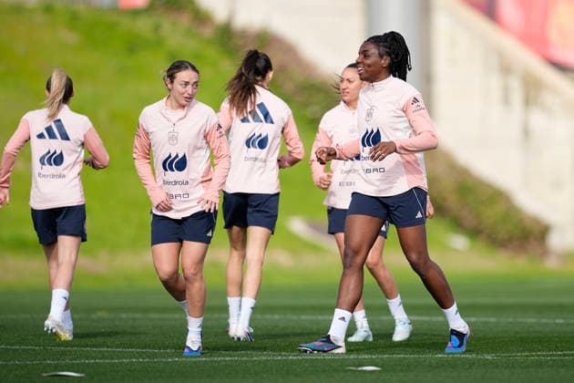 March 2, 2026, Las Rozas, Madrid, Spain: Ornella Vignola and Edna Imade during the training camp of Spain Women Team ahead of the qualification matches for the Brazil 2027 World Cup at the Ciudad del Futbol on March 01, 2026, in Las Rozas, Madrid, Spain. Las Rozas Spain - ZUMAa181 20260302_zaa_a181_090 Copyright: xOscarxJ.xBarrosox