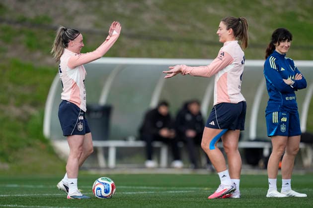 March 2, 2026, Las Rozas, Madrid, Spain: Eva Navarro and Alexia Putellas during the training camp of Spain Women Team ahead of the qualification matches for the Brazil 2027 World Cup at the Ciudad del Futbol on March 01, 2026, in Las Rozas, Madrid, Spain. Las Rozas Spain - ZUMAa181 20260302_zaa_a181_100 Copyright: xOscarxJ.xBarrosox