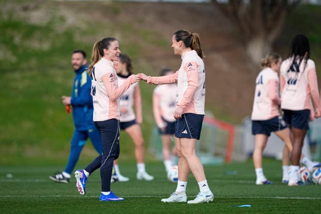 March 2, 2026, Las Rozas, Madrid, Spain: Ona Batlle and Laia Codinaduring the training camp of Spain Women Team ahead of the qualification matches for the Brazil 2027 World Cup at the Ciudad del Futbol on March 01, 2026, in Las Rozas, Madrid, Spain. Las Rozas Spain - ZUMAa181 20260302_zaa_a181_105 Copyright: xOscarxJ.xBarrosox