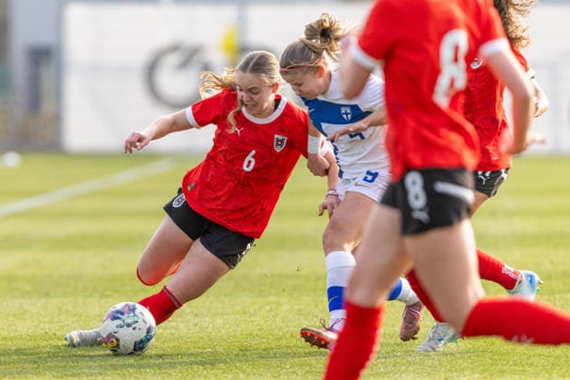 WOMEN SOCCER - U19, AUT vs FIN test match VIENNA,AUSTRIA,02.MAR.26 - WOMEN SOCCER - OEFB Under-19 international test match, Austria vs Finland. Image shows Maja Keckeis (AUT) and Fanni Sinivuori (FIN).  GEPAxpictures xPhilippxBrem