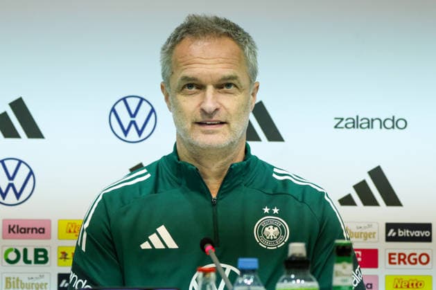 Dresden, Germany 02 March 2026 Preparation for the Womens World Cup qualifier Germany vs Slovenia Final press conference in Dresden In the picture national coach Christian Wück Wueck Germany at the final press conference in Dresden Copyright: HMBxMedia MadeleinexFantini