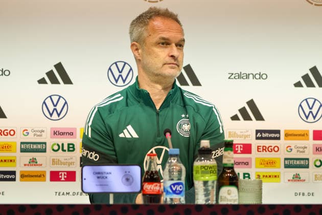 Dresden, Germany 02 March 2026 Preparation for the Womens World Cup qualifier Germany vs Slovenia Final press conference in Dresden In the picture national coach Christian Wück Wueck Germany at the final press conference in Dresden Copyright: HMBxMedia MadeleinexFantini
