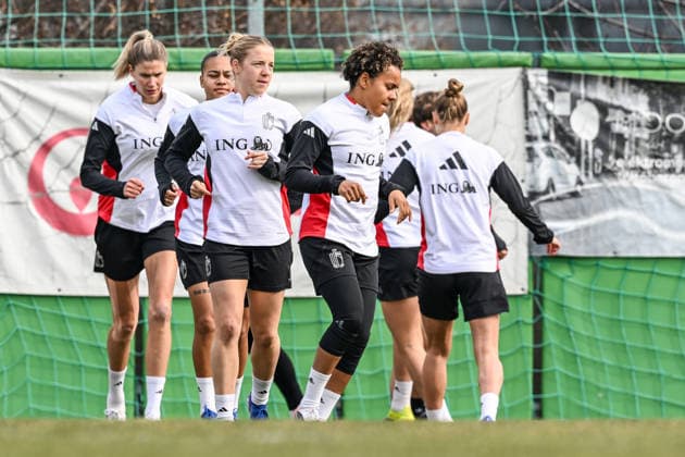 SOCCER WOMEN UEFA QUALIFIERS B4 MD-1 ISRAEL VS BELGIUM Elena Dhont (13) of Belgium , Kassandra Missipo (23) of Belgium pictured during a women football training session MD-1 before the game between the national teams of Israel and Belgium, called the Red Flames, on the first match day in League B Group B4 in the league stage of the 2026-27 UEFA Women s European Qualifiers competition , on Monday 2 March 2026 in Budapest , Hungary . PHOTO SPORTPIX Stijn Audooren Budapest BSC Stadium - Budaors Hungary  Copyright: xSportpix.bex xStijnxAudoorenxStijnxAudoorenx