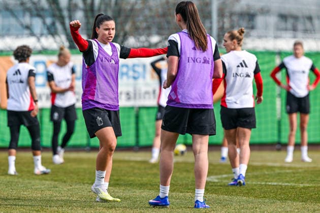 SOCCER WOMEN UEFA QUALIFIERS B4 MD-1 ISRAEL VS BELGIUM Luna Vanzeir (18) of Belgium pictured during a women football training session MD-1 before the game between the national teams of Israel and Belgium, called the Red Flames, on the first match day in League B Group B4 in the league stage of the 2026-27 UEFA Women s European Qualifiers competition , on Monday 2 March 2026 in Budapest , Hungary . PHOTO SPORTPIX Stijn Audooren Budapest BSC Stadium - Budaors Hungary  Copyright: xSportpix.bex xStijnxAudoorenxStijnxAudoorenx