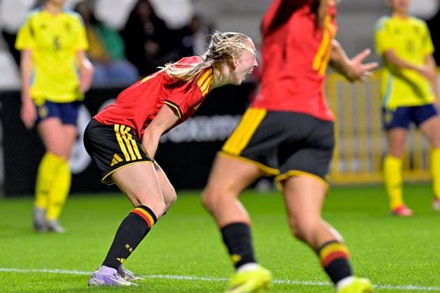 Red Flames v Sweden - Women U23 International Friendly, Länderspiel, Nationalmannschaft TUBEKE, BELGIUM - MARCH 02 : Petry Lisa of Belgium celebrates scoring a goal during the Friendly game between Belgian Flames and the Sweden national team, Nationalteam on March 2, 2026 in Tubeke, Belgium, 02 03 2026 Tubeke Belgium  Copyright: xSesx