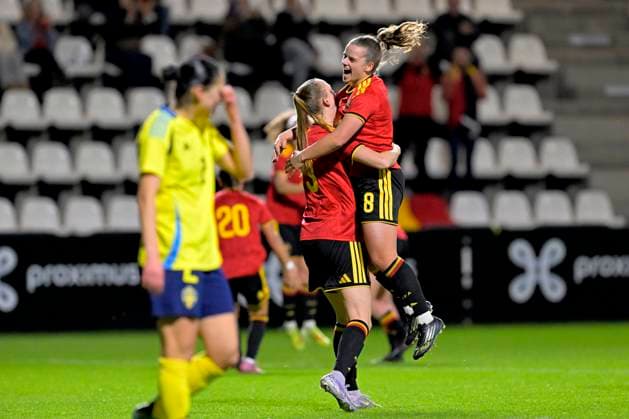 Red Flames v Sweden - Women U23 International Friendly, Länderspiel, Nationalmannschaft TUBEKE, BELGIUM - MARCH 02 : Petry Lisa of Belgium celebrates scoring a goal during the Friendly game between Belgian Flames and the Sweden national team, Nationalteam on March 2, 2026 in Tubeke, Belgium, 02 03 2026 Tubeke Belgium  Copyright: xSesx