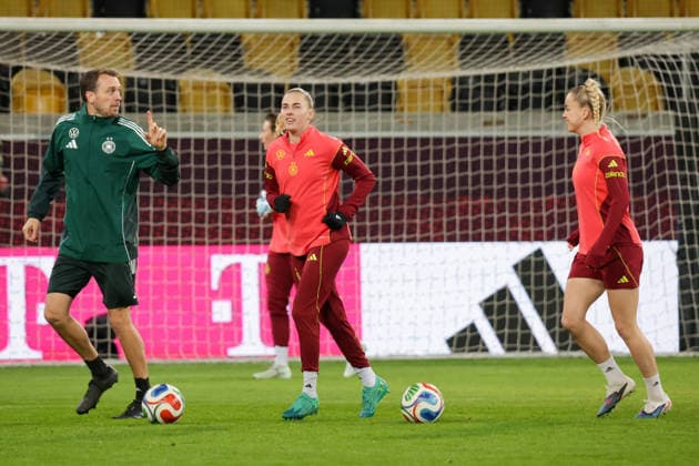 02 03 2026, xgrfx, Soccer World Cup Qualification , Germany Women Press Conference, Final Training v l Laura Freigang, Giulia Gwinn German Women National Team DFL DFB REGULATIONS PROHIBIT ANY USE OF PHOTOGRAPHS as IMAGE SEQUENCES and or QUASI VIDEO Dresden