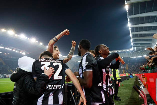 March 2, 2026, Udine, Italy, Italy: UdineseÃ¢â‚¬â ¢s Keinan Davis celebrates after scoring a goal during the Italian Serie A Enilive match between Udinese Calcio vs ACF Fiorentina at the Bluenergy Stadium in Udinese, Italy, 02 March 2026. Udine Italy - ZUMAr199 20260302_zsp_r199_026 Copyright: xMattiaxRadonix