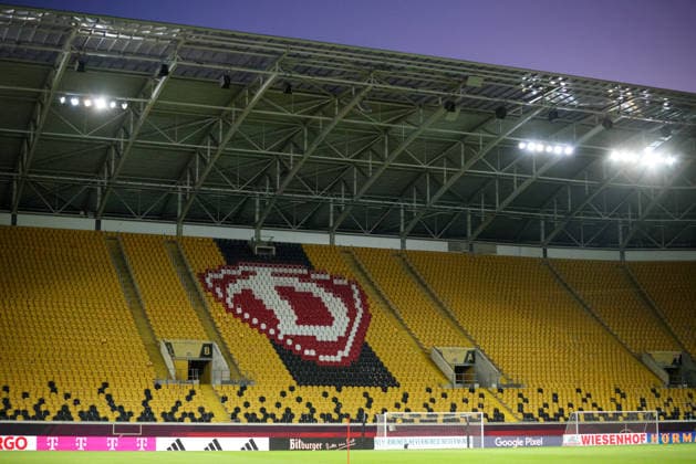 Dresden, Germany 02 March 2026 Preparation for the womens World Cup qualifier Germany vs Slovenia Final training in Dresden In the picture symbolic image empty grandstand with the logo of Dynamo Dresden at the Rudolf Harbig Stadium in Dresden Copyright: HMBxMedia MadeleinexFantini